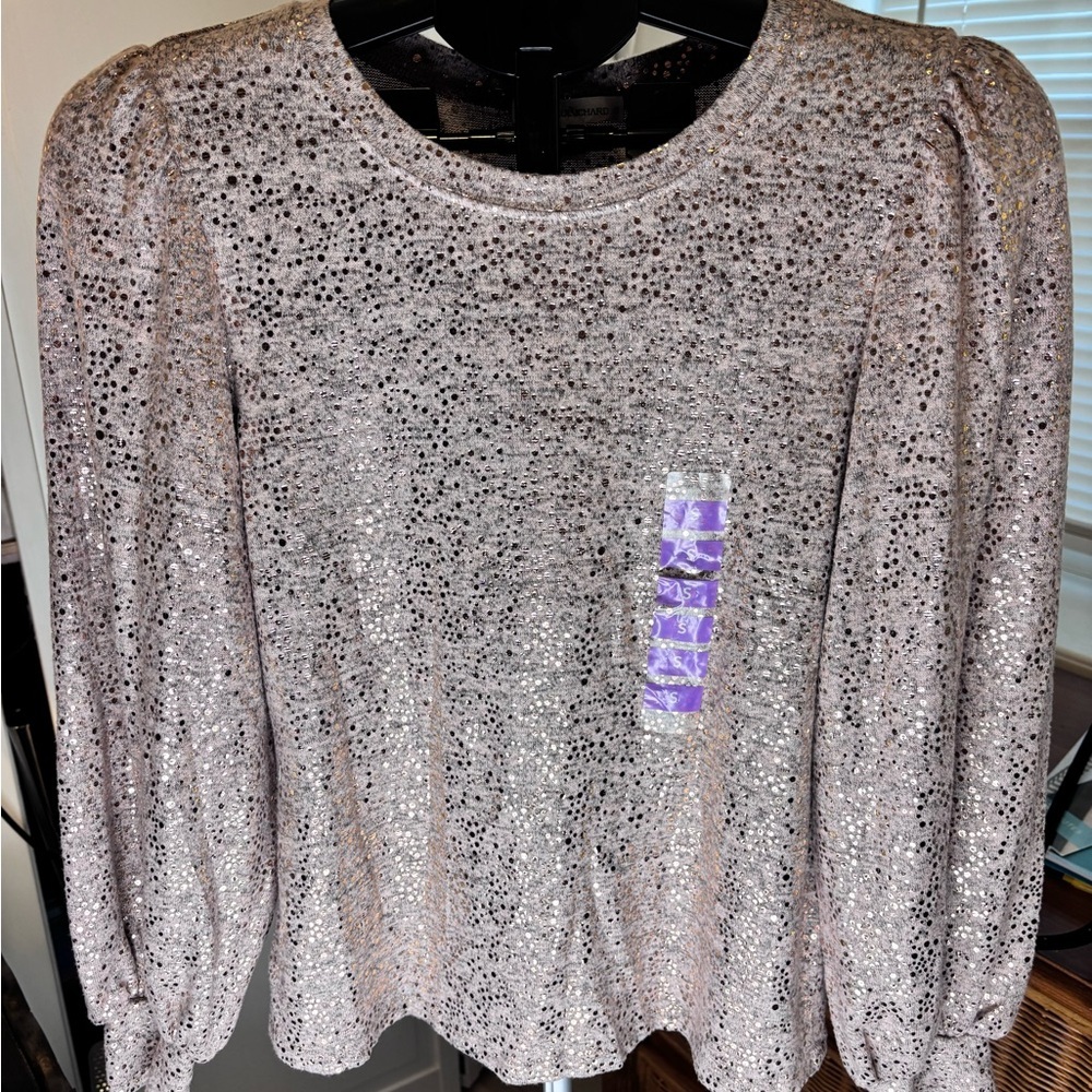 John Paul Richard Pink Sweater with Metallic Dots & Balloon Sleeves